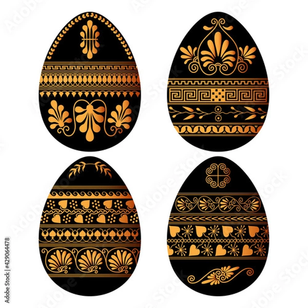 Obraz Set of easter eggs with ancient greek design vector illustration