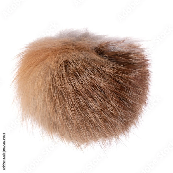 Fototapeta Close up of brown fox fur pompom isolated on white background. Fox fur