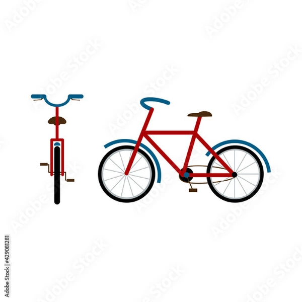 Obraz Travel bicycle, front and side view. Bike for travel. Hobby. Flat style Vector Illustration.