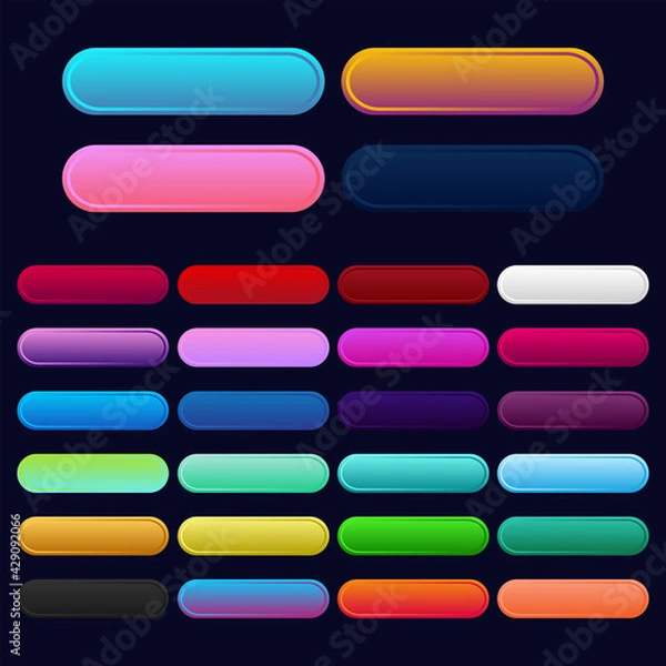 Fototapeta Icon set multi colored button in flat style. Easy editable vector isolated illustration.