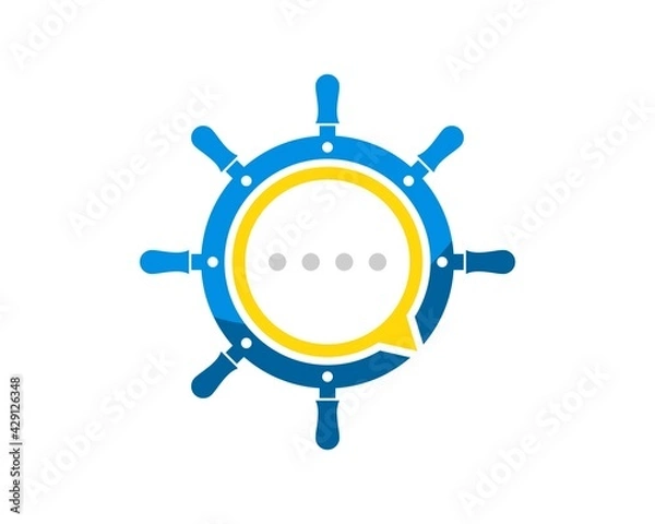 Obraz Ship steering wheel with bubble chat inside