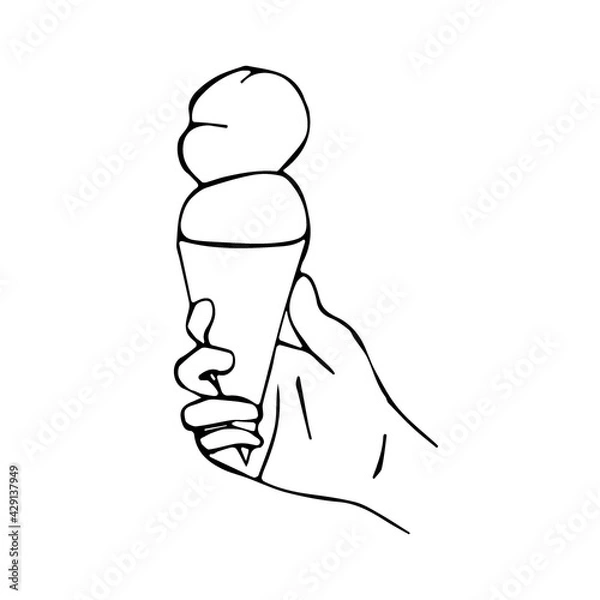 Obraz Ice cream in hand. Hand drawn vector illustration