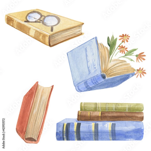 Obraz Clip art books with a stack, one book