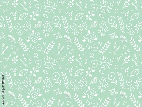 Obraz 手描き　花柄　総柄　シームレスパターン