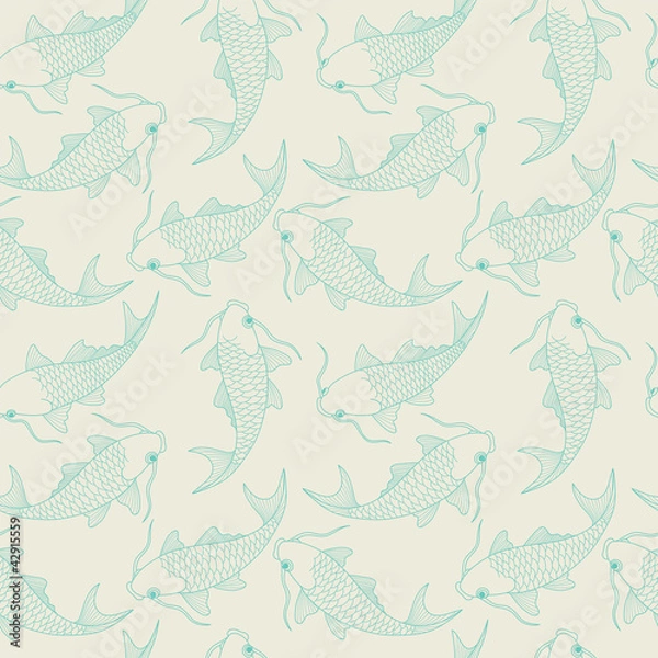 Fototapeta seamless pattern with chinese carps
