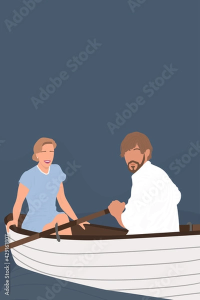 Fototapeta Couple in the boat rowing down the river