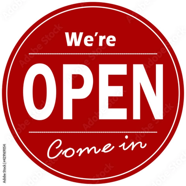 Fototapeta WE'RE OPEN Vector illustration of red sign after quarantine for coronavirus outbreak concept. 