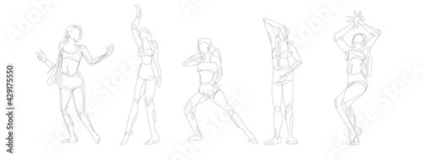 Obraz Vector linear illustration of a girl who dances