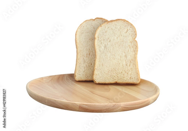 Fototapeta Sliced bread in wooden dish isolated on white background with clipping Paht