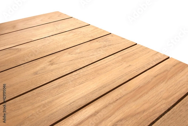 Fototapeta Empty rustic or vintage wooden table top corner isolated on white background
