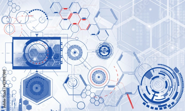 Fototapeta Abstract technology background with simple blue circles elements