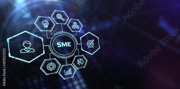 Fototapeta The concept of business, technology, the Internet and the network. virtual screen of the future and sees the inscription: SME