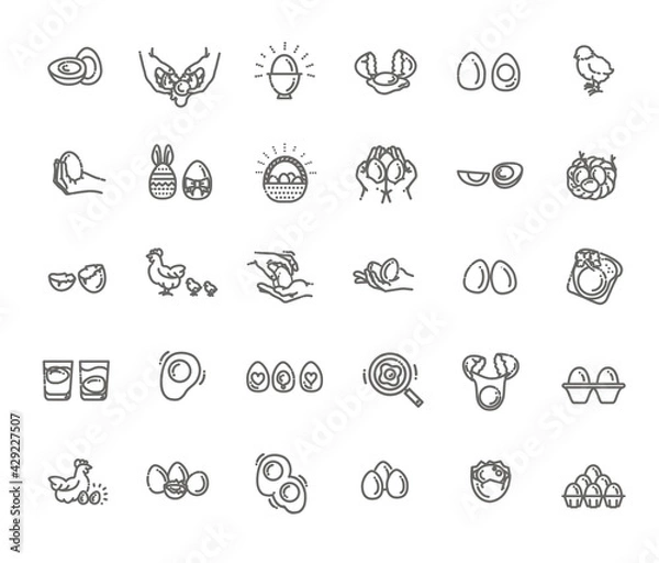 Fototapeta Eggs icons set,Vector outline illustration. Broken eggs