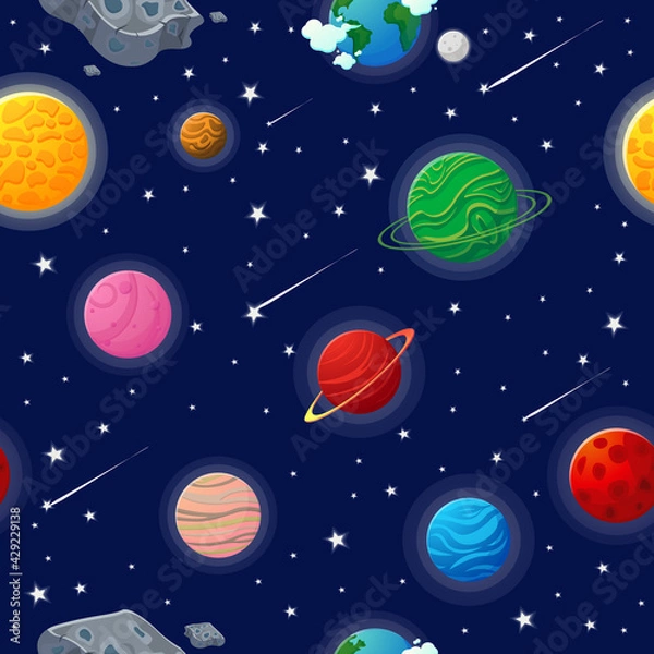 Fototapeta Space pattern with planets and stars. Astronaut