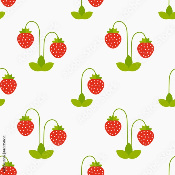 Fototapeta Strawberry plants seamless pattern.