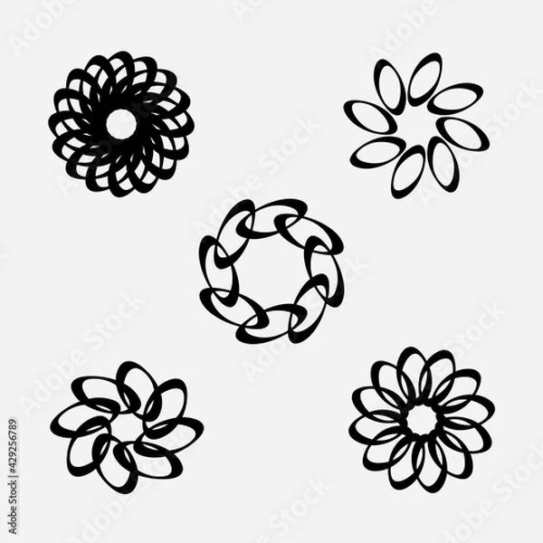 Fototapeta set of black flower made from repeated letter o flat simple design