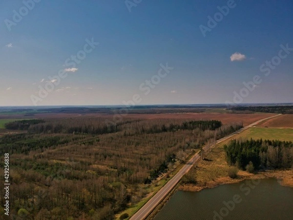Fototapeta Aerial view of countryside in Belarus