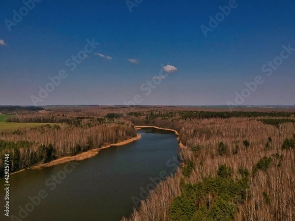 Fototapeta Aerial view of countryside in Belarus
