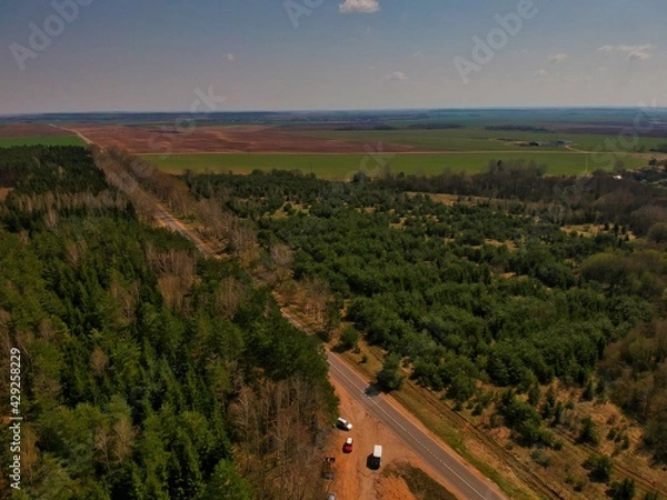 Fototapeta Aerial view of countryside in Belarus