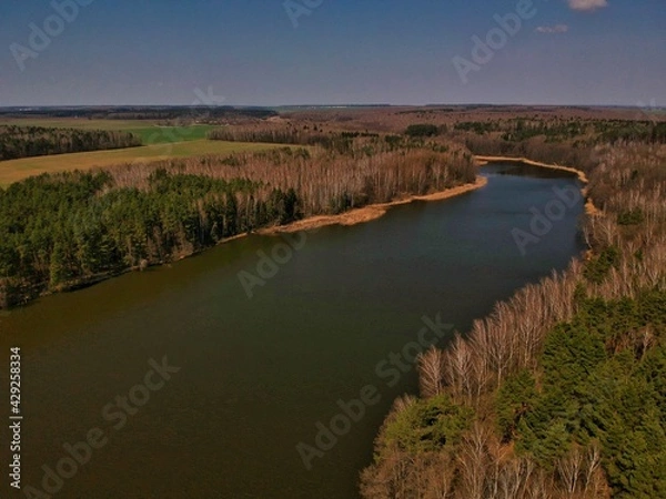 Fototapeta Aerial view of countryside in Belarus