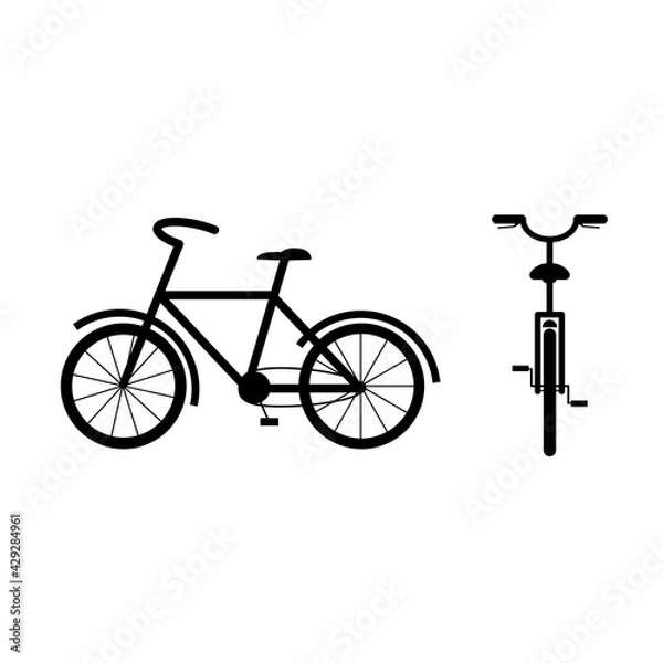 Fototapeta Travel Bicycle Silhouette, front and side view. Bike for travel. Hobby. Flat style Vector Illustration.