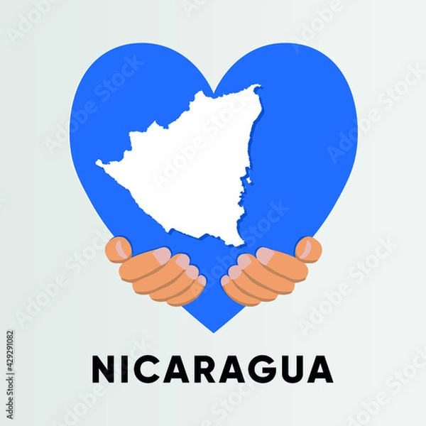 Fototapeta Nicaragua Map in heart shape hold by hands vector illustration design