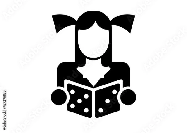 Fototapeta Stylized silhouette of a male woman with a book in his hands for the design of tabletop role-playing games