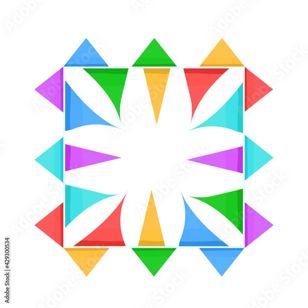 Fototapeta The frame is square with multicolored flags . Triangular colored flags adorn the square frame. Vector