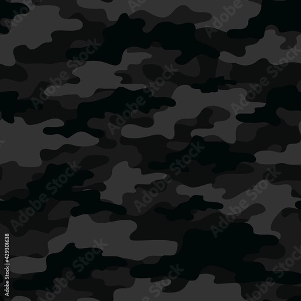 Fototapeta Abstract seamless military camo texture for print. Forest background. Vector dark