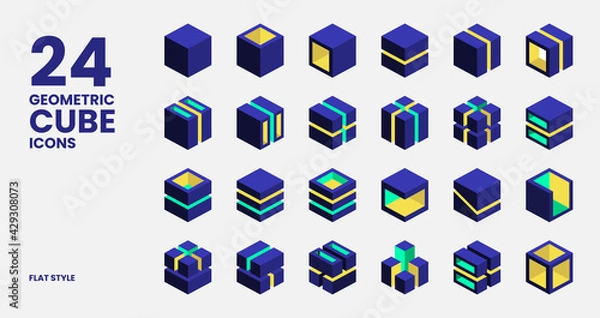 Obraz Geometric Cube Icons Collection In Flat Style