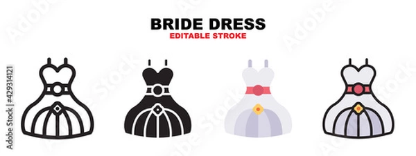 Fototapeta Bride Dress icon set with different styles. Icons designed in filled, outline, flat, glyph and line colored. Editable stroke and pixel perfect. Can be used for web, mobile, ui and more.