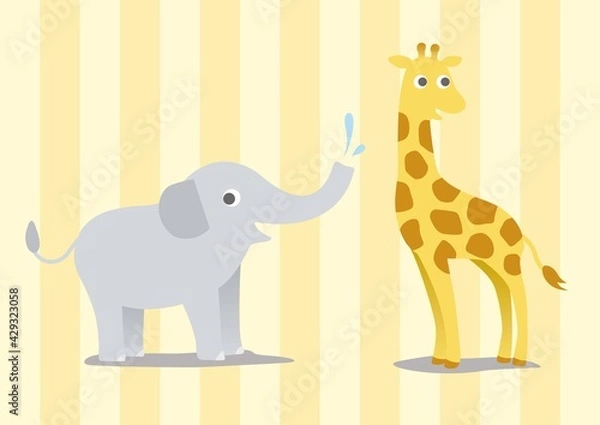 Obraz ゾウとキリンのイラスト