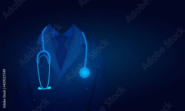 Fototapeta doctor in medical lab coat with a stethoscope.Doctor in hospital background with copy space. low poly wireframe.