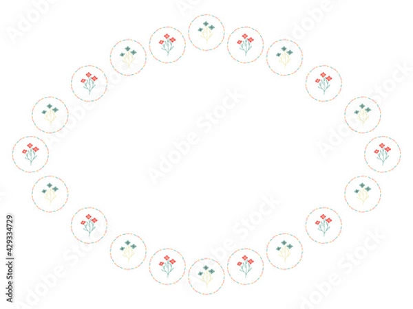 Fototapeta 赤と青のお花のフレーム東欧風