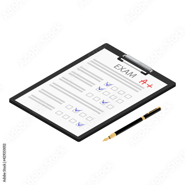Fototapeta Exam sheet with A plus grade with pen