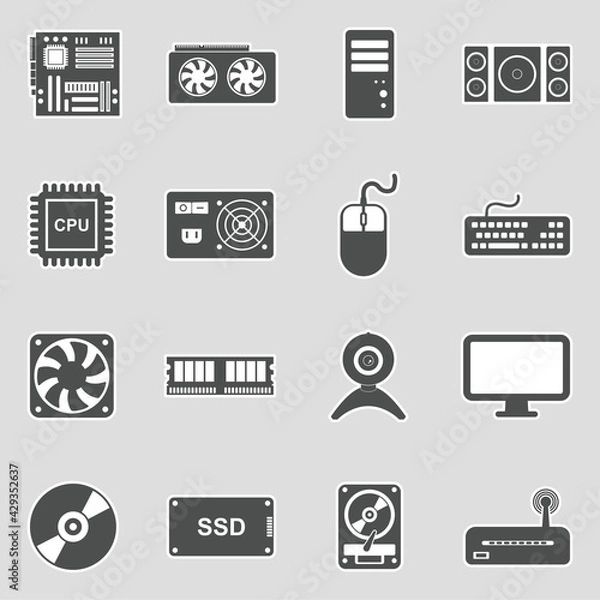 Obraz Computer Components Icons. Sticker Design. Vector Illustration.