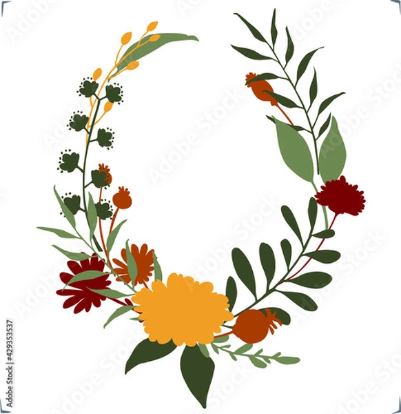 Obraz colorful fall autumn color palette floral flowers branches twigs wreath, isolated vector illustration