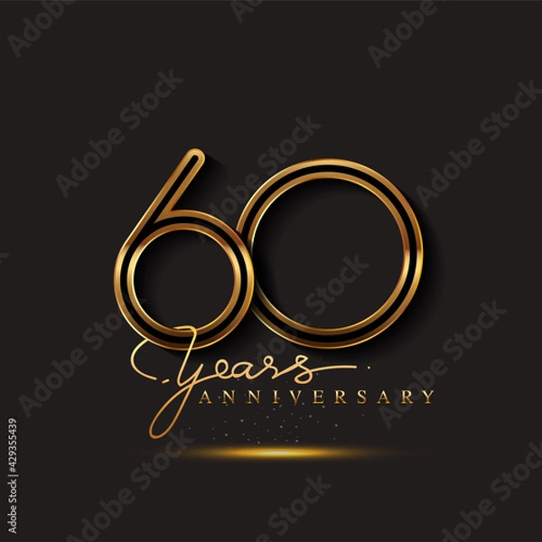 Fototapeta 60 Years Anniversary Logo Golden Colored isolated on black background, vector design for greeting card and invitation card