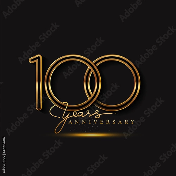 Fototapeta 100 Years Anniversary Logo Golden Colored isolated on black background, vector design for greeting card and invitation card
