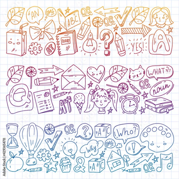 Obraz Vector pattern with little children. Kindergarten. Imagination. Creativity. Play.