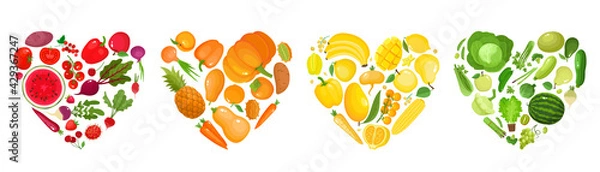 Obraz Vector concept of colorful fruit, vegetables, eat colors for health