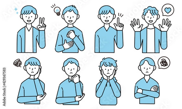 Obraz 様々な表情の男性のイラストセット