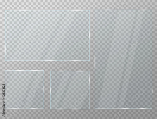 Obraz Glass plates set. Vector glass banners on transparent background. Vector illustration