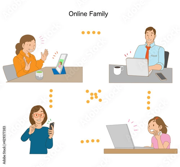 Fototapeta オンラインでコミュニケーションする日本人家族