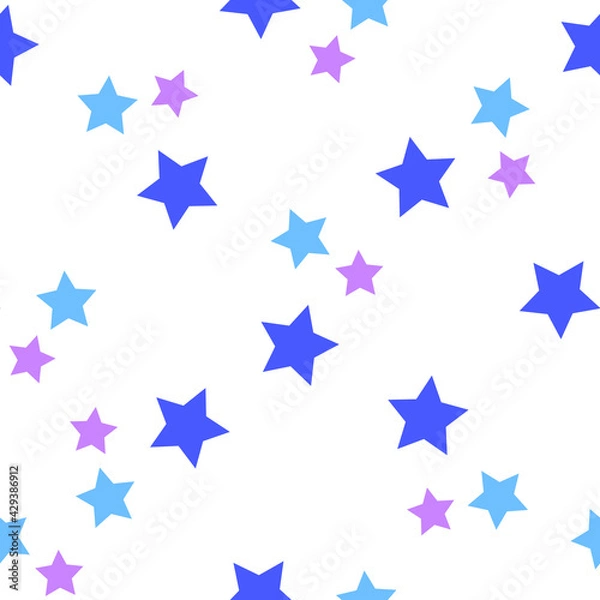 Obraz Seamless pattern with blue and lilac stars on a white background. Use for fabric, wrapping paper, wallpaper, print, backdrops, baby clothes, napkins, bags, merchandise, clothing, and artwork.