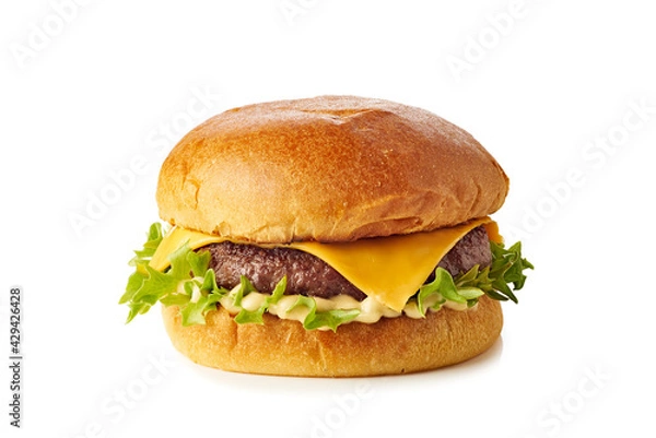 Obraz Classic hamburger on white background