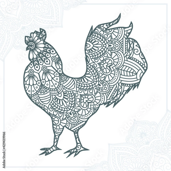 Obraz Chicken Mandala. Vintage decorative elements. Oriental pattern, vector illustration.