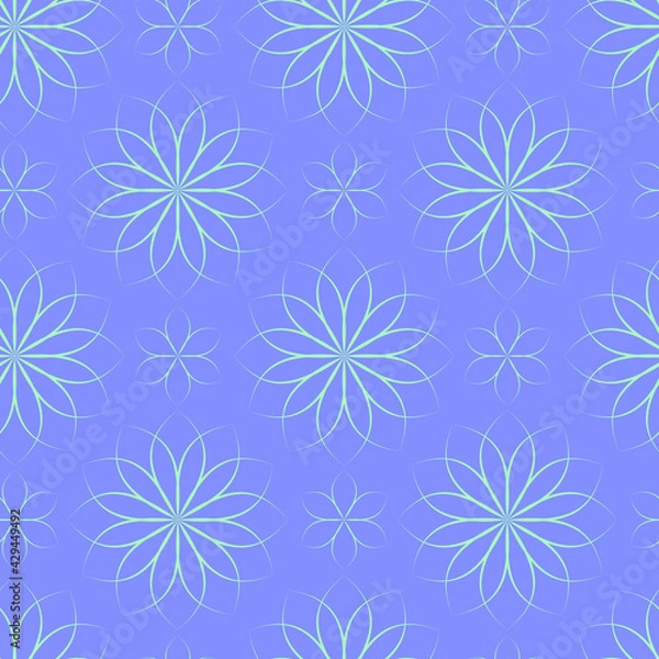 Fototapeta Light, delicate seamless vector pattern. Flowers isolated on a purple-blue background.