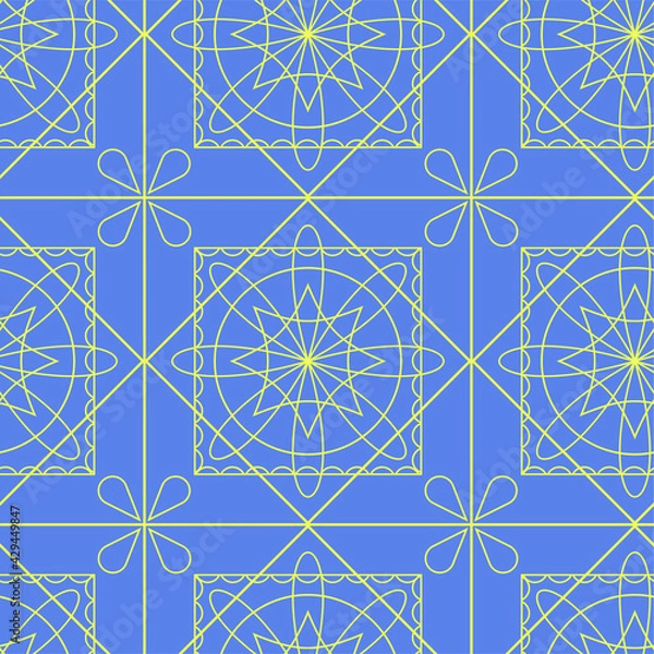 Fototapeta Seamless vector pattern. Yellow pattern in Mediterranean style, on a blue background.