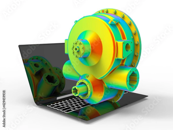 Obraz 3D rendering - gear box finite element analysis